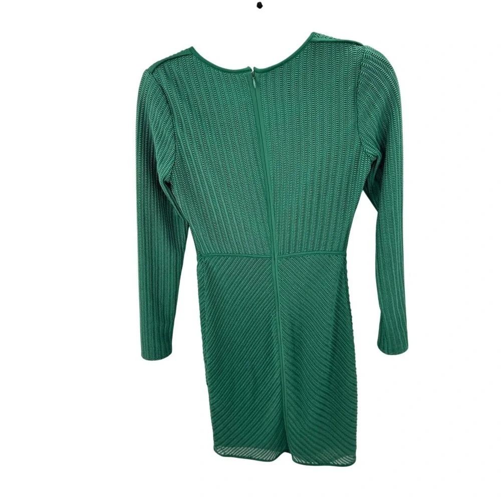 Reiss Chloey Emerald Green Textured Mesh Chevron Bodycon Mini Dress Size 2